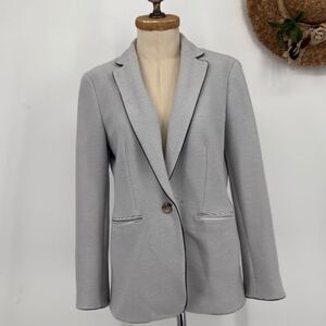Ann Taylor Hutton Notched Collar Knit‎ Stretch Blazer Grey Concrete Stripe 14